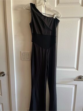 Fashion Nova Black One-Shoulder Mesh Design Wide-Leg Jumpsuit size M
